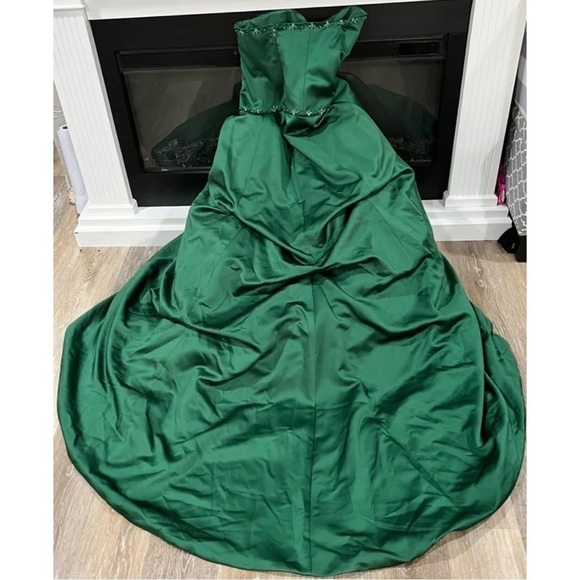 Alfred Angelo Sz 10 Hunter Green Long Formal Gathered Gown Train Dress Petticoat - Picture 1 of 11
